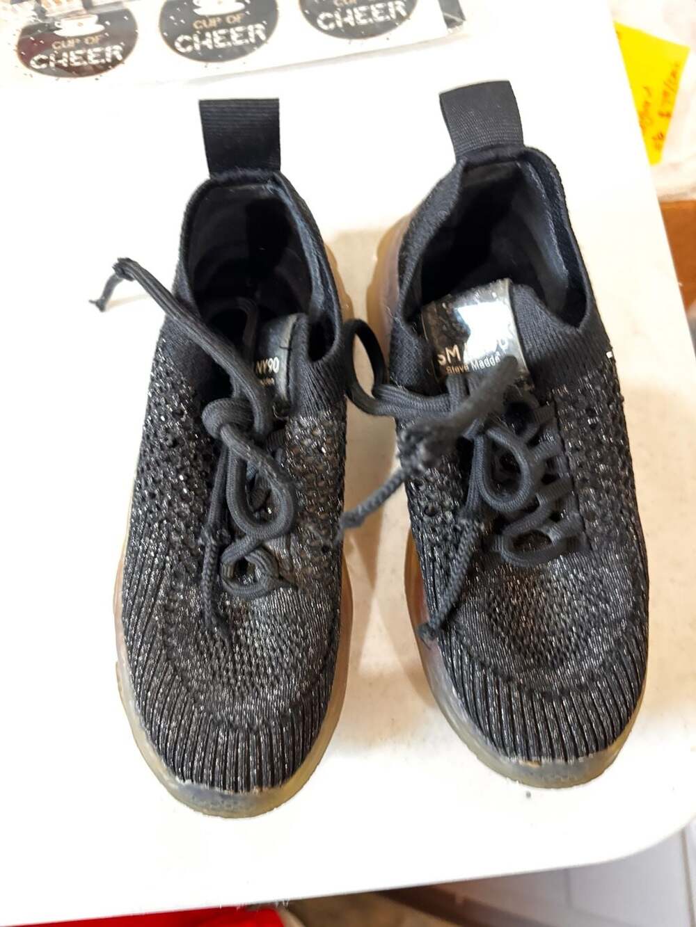 Steve Madden Maxima Black Rhinestone Embellished Knit Sneakers with Rainbow Chun